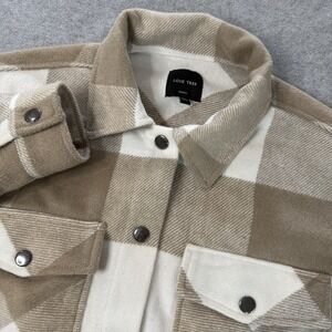 Love Tree Plaid Cropped Shacket Jacket Women S Beige Cream Buffalo Check Snap Fr